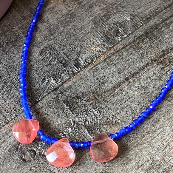 NEW Blue and Pink Crystal Layering Necklace - Picture 7 of 16
